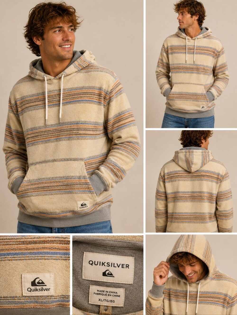 🫑Quiksilver 50th Anniversary Striped Pullover Hoodie – XL